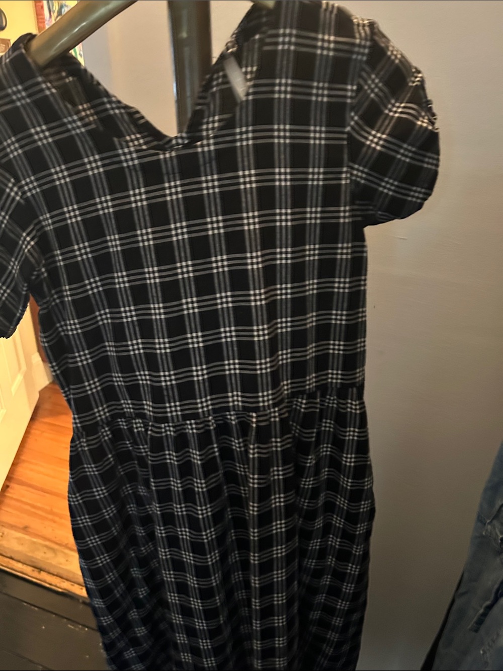 Mata Traders Black and White Plaid Short Sleeve  Dress